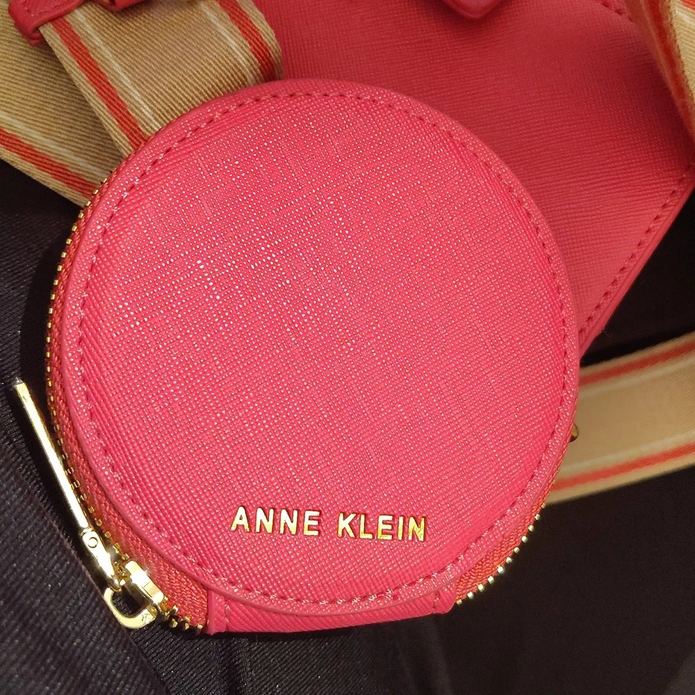 🆕3PC Anne Klein Vibrant Pink Clutch Wallet Crossbody Bag with Accessories